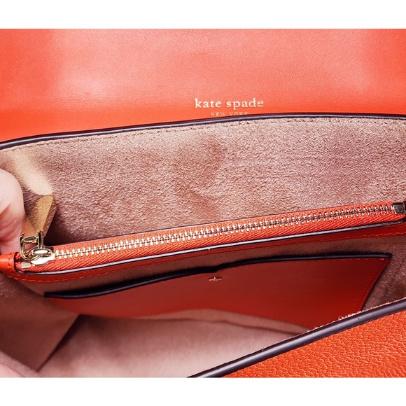 Kate Spade Orange Leather 2-in-1 Satchel or Crossbody Bag Detachable Chain Strap - Picture 13 of 15